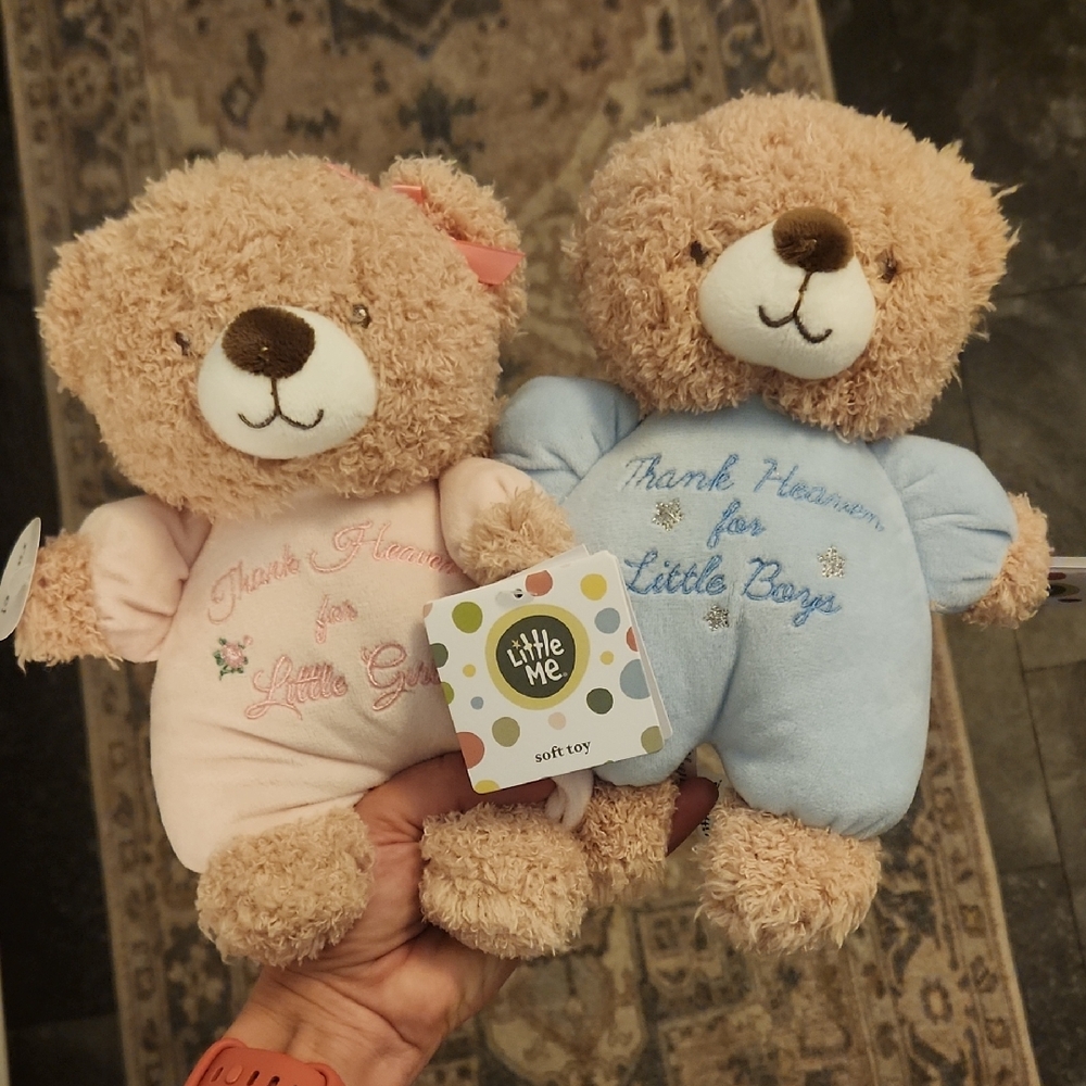 Little Me Pink and Blue Thank Heaven Rattle Bears
